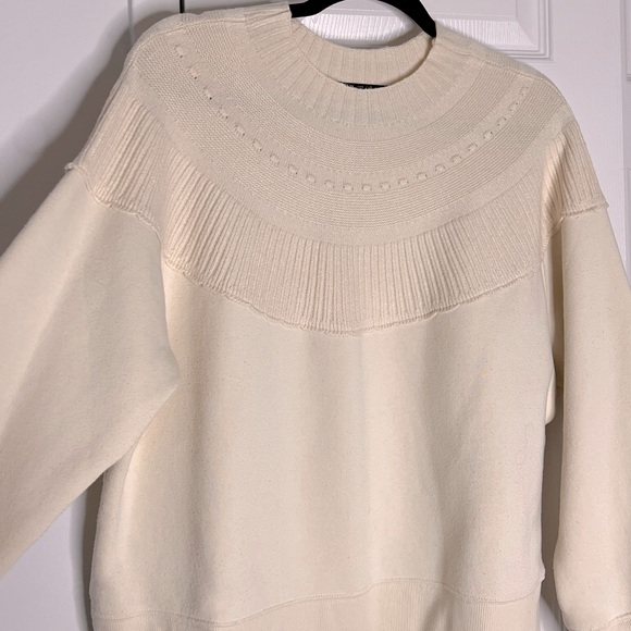 Zara Cream Ribbed Knit Sweater – Textured Collar, Minimalist Pullover (Size S) - Picture 5 of 7